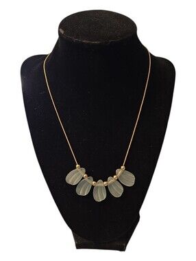 Vintage Avon Frosted Blue Lucite? Sea Glass? Goldtone Necklace 18"